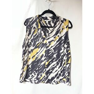 Bar III Womens XL Sleeveless V-Neck Blouse‎ Abstract Animal Print Black Yellow
